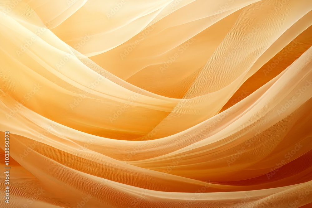 Poster This image showcases a flowing, golden fabric with intricate light and shadow interplay, creating a sense of movement and fluidity, resembling waves of silk.