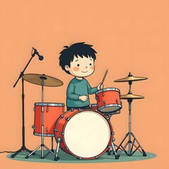 Fototapeta premium Child Playing Drum Set