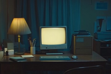 Vintage Computer Desk Setup - Retro Technology and Workspace