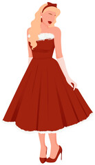Fototapeta premium Minimalist Illustration of a Woman in a Red Christmas Dress, Celebrating the Festive Season with Modern Art Style and Simple Elegance