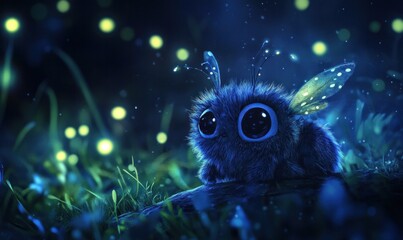 Obraz premium Enchanting Nighttime Scene with Glowing Bug