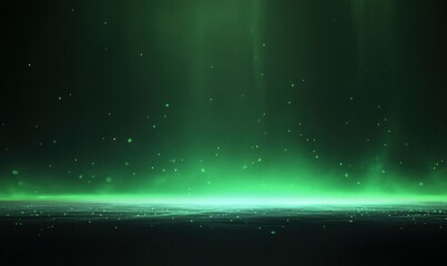 Ethereal Green Light with Sparkling Particles