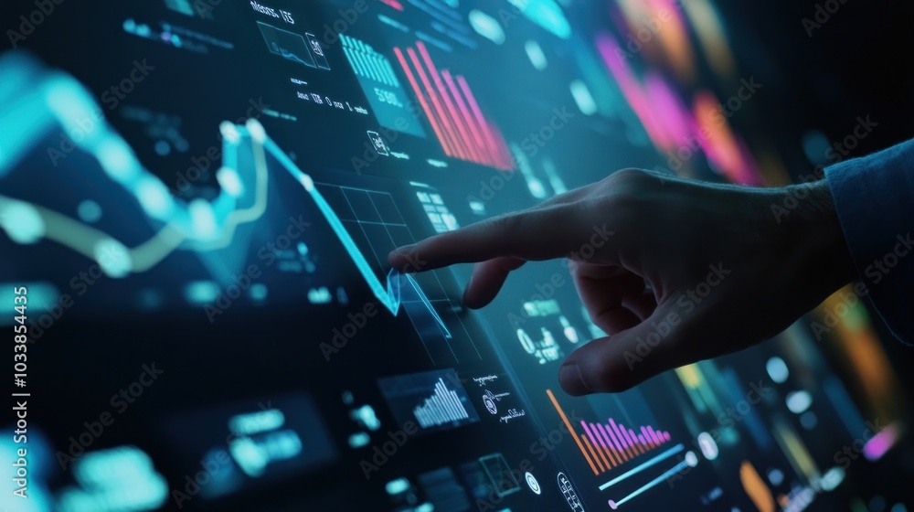 Aufkleber hand interacting with data visualization on a digital screen