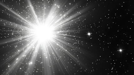 White bright star and shimmering glare, transparent sunlight special lens flare light effect. Solar flare. Sun flash
