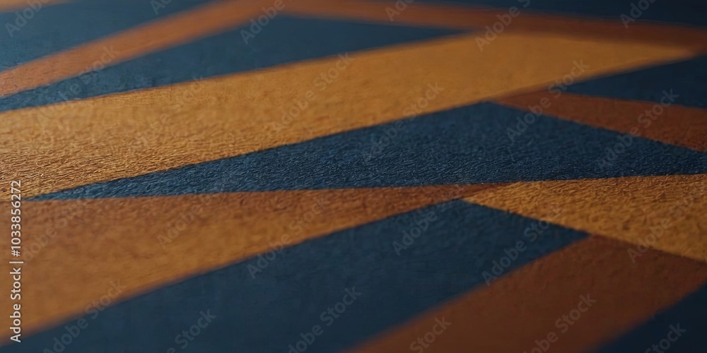 Poster A close up of a patterned floor with a blue and brown design