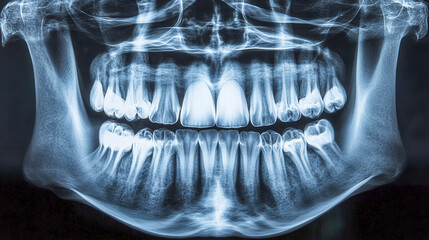 Dental X-Ray Showing a Full Set of Teeth. A detailed x-ray image of teeth