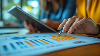Professional Woman Analyzing Financial Data on Charts and Graphs for Business Planning
