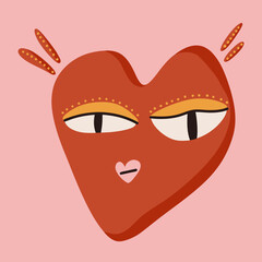 Vector Valentine’s Day red heart with face on a pink background