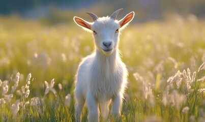 Obraz premium Majestic Goat in Sunlit Meadow
