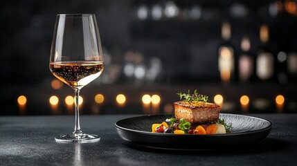Naklejka premium Woman celebrating her birthday in a highend restaurant, a beautifully plated gourmet meal in front of her