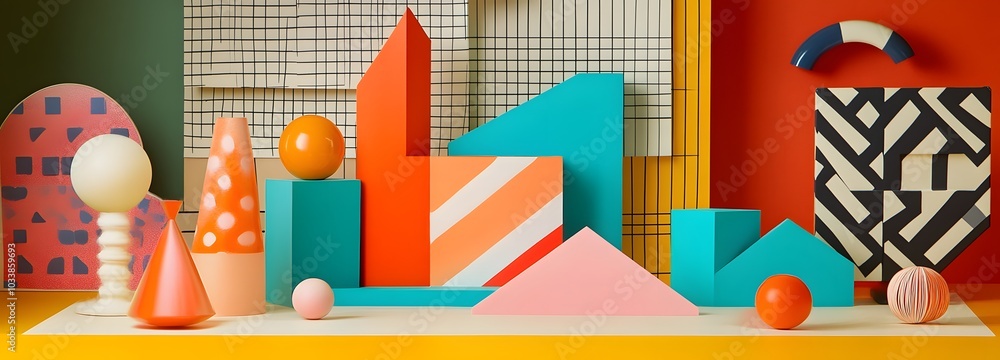 Poster 39. a playful array of geometric shapes, highlighting a creative product display