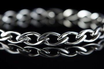 Elegant silver chain with sleek links reflects light beautifully on a black surface, providing a sense of modernity and sophistication in design.