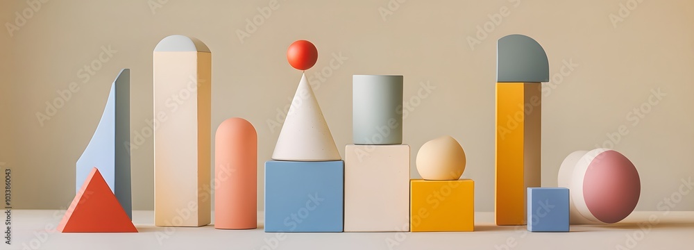 Poster 39. a playful array of geometric shapes, highlighting a creative product display