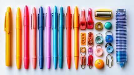 A row of colorful pens