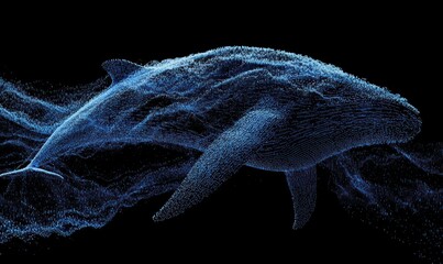 Digital Whale Illustration in Dynamic Blue Particle Design