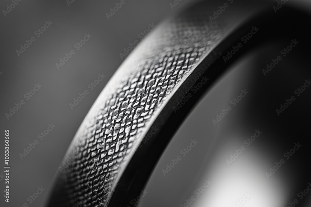 Fototapete Black ring featuring a crosshatch textured design shown in a dramatic close-up, emphasizing the sophistication and unique pattern of this stylish accessory.