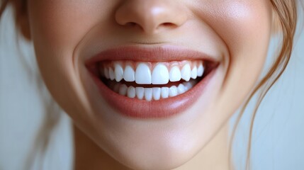 Obraz premium A woman with a big smile on her face, showing off her white teeth