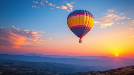 Fototapeta premium Serene Sunset with Hot Air Balloon