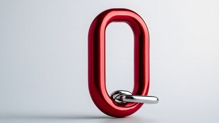 Obraz premium Red locking karabiner done up, isolated on white background, with copy space. Close up of locking carabiner. Basic climbing gear. 