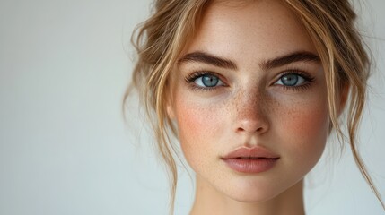 Naklejka premium A woman with a light brown hair and blue eyes