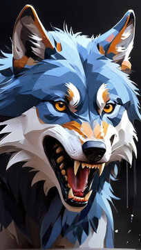 paint art abstack  wolf shows its fangs 
