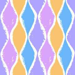 Vector ogee pattern. Seamless colorful brush stroke background. oriental print in pink, purple, blue, yellow and white colors. Painted ornament for kids. Rainbow motif. Childish design