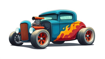 Cartoon retro hot rod isolated on white background. 