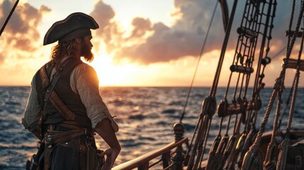 Fototapeta premium Adventurous Pirate on Ship Deck