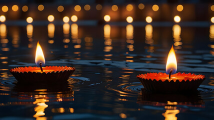 candles in the river, ai generated