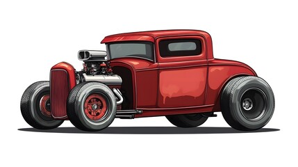 Cartoon retro hot rod isolated on white background. 
