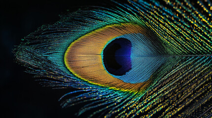 Obraz premium The intricate details of a peacock feather highlighting vibrant colors and patterns