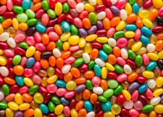 Obraz premium Vibrant Aerial Photography of a Pattern Featuring Colorful Jelly Beans for Candy Lovers and Fun Design Inspiration