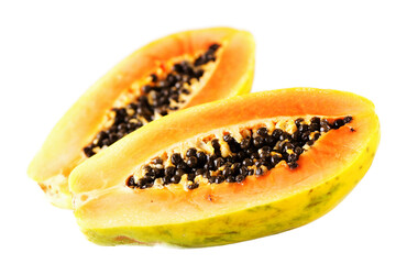 Fresh Sliced Papaya Fruit Isolated on a White Background