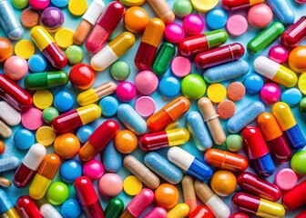 Vibrant Colorful Pills in Creative Arrangement for Pharmaceutical Marketing and Product Promotion