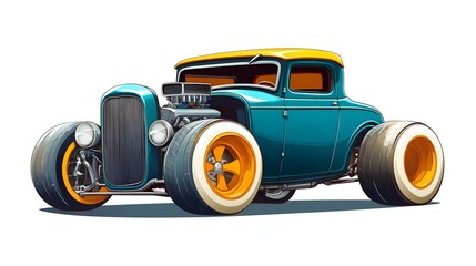 Cartoon retro hot rod isolated on white background. 