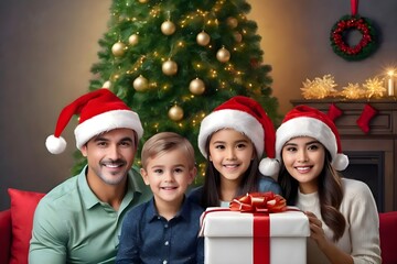 family with christmas presents