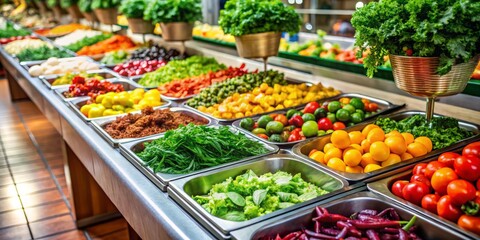 Obraz premium Vibrant Salad Bar with Fresh Vegetables and Greens for Healthy Dining Options - Colorful and Nutritious Choices