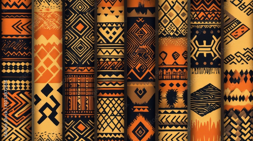 Poster a collection of colorful, patterned fabric with a variety of shapes and designs