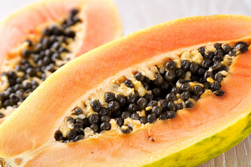 Fresh Sliced Papaya Fruit Closeup