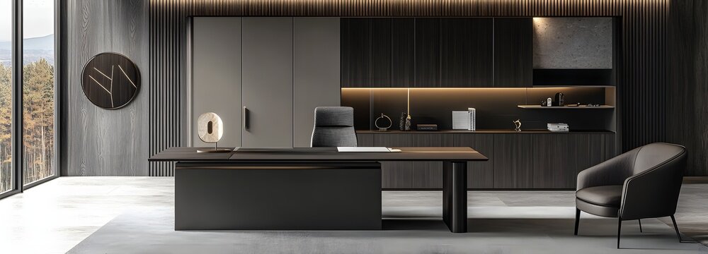 36. A minimalistic office setting with sleek furniture, creating a professional tone
