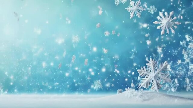3D animated Christmas video with snowflakes blue, designed for holiday greetings, seasonal cards, and festive visual projects