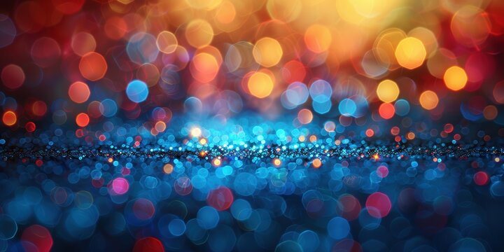 A vivid and colorful bokeh background, with an array of blue, red, and yellow circular lights, creating a mesmerizing and dreamy abstract visual effect