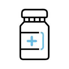 Obraz premium Prescription Bottle Icon Minimalist Blue and Black for Medication