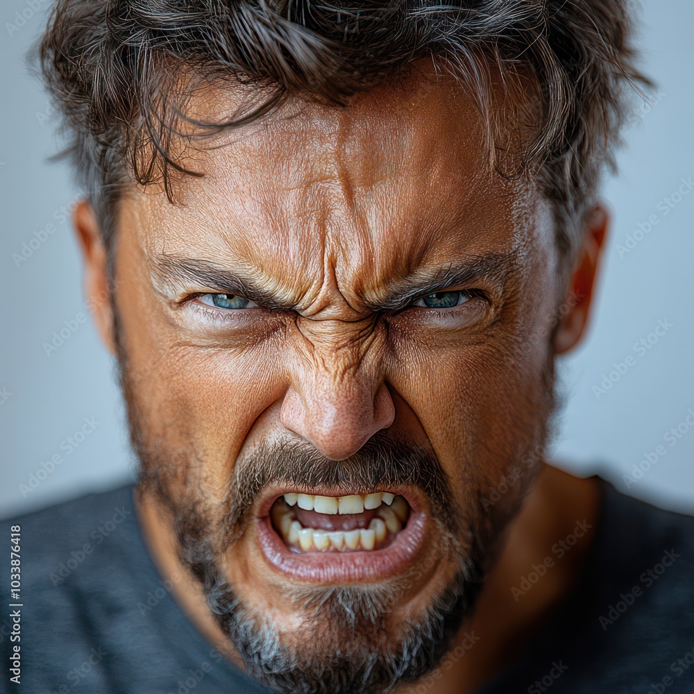Poster A man with a beard and a scowl on his face