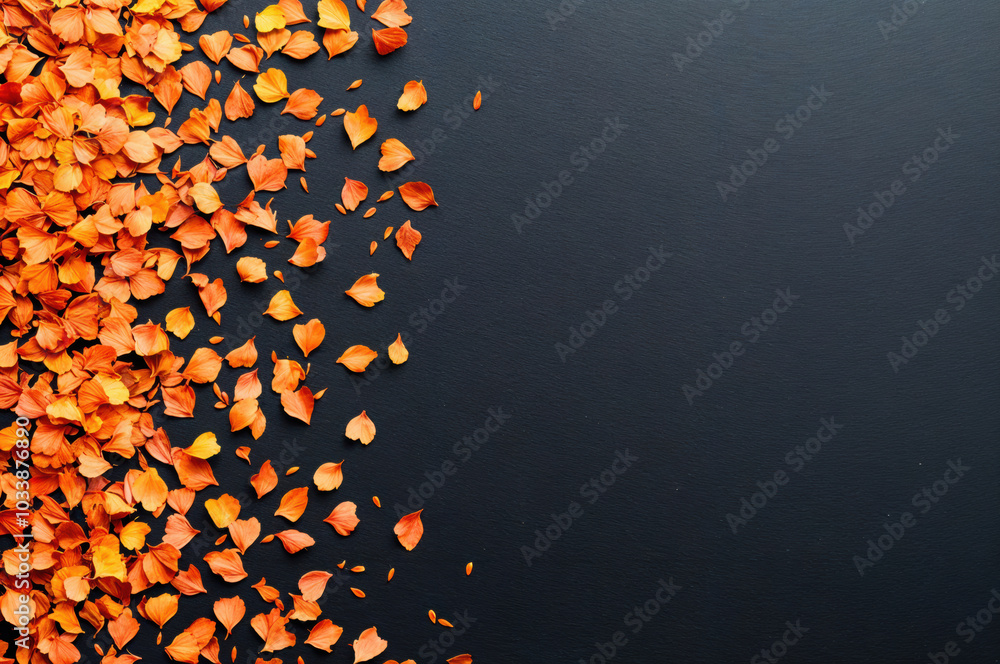 Aufkleber autumn leaves forming line on the left side of empty dark table