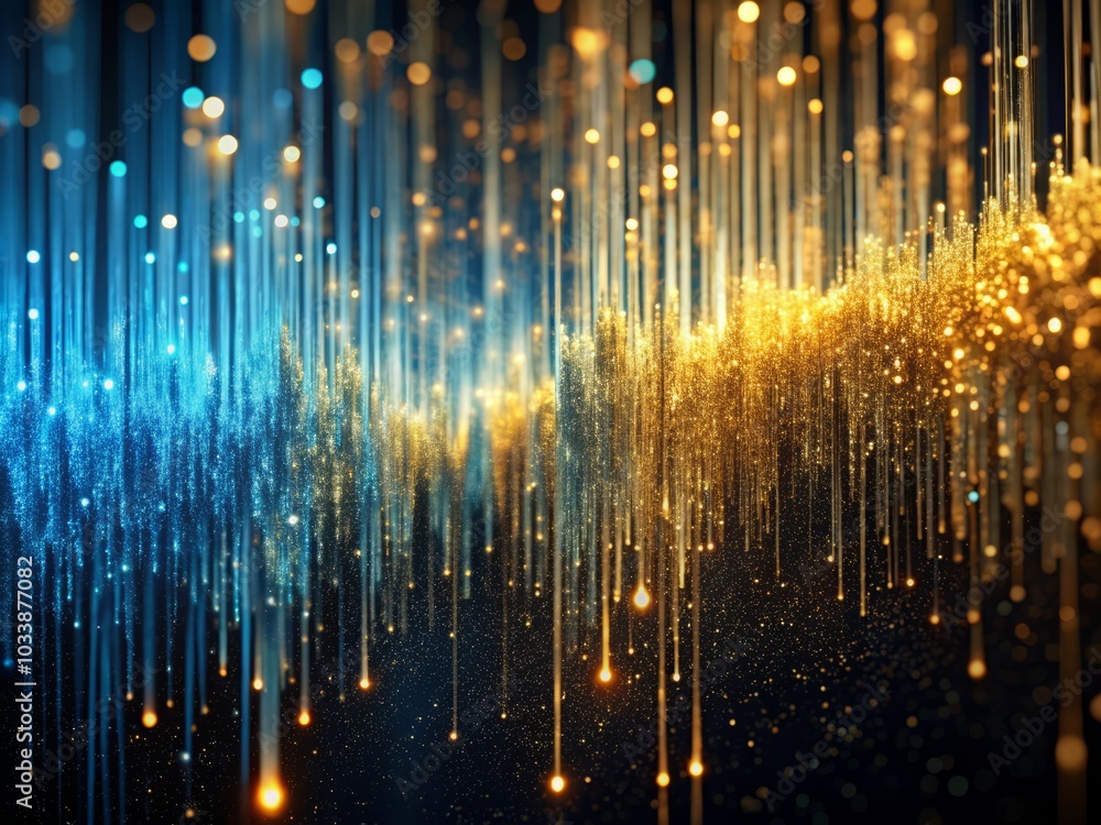 Aufkleber vintage style vertical abstract blue and gold particle flow with dynamic lines and textures against 