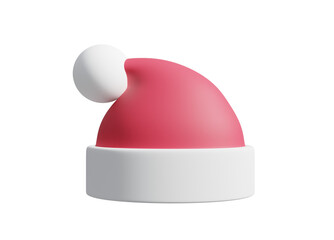 3D rendered illustration of a classic red Santa hat icon with white fluffy fringe and pom pom floating isolated on transparent background