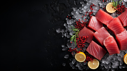 Naklejka premium Close up still life fresh caught fish on ice