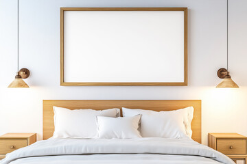 Modern style bedroom interior with a mock up frame for wall decoration
