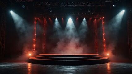 Eerie Stage with Red Lights and Fog